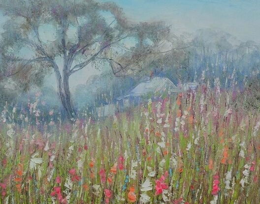 Western Australian wildflowers landscape oil painting.