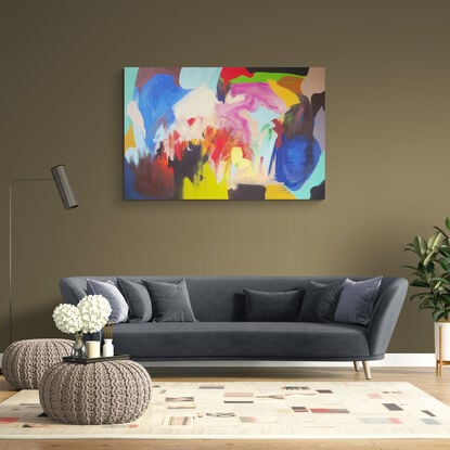 abstract painting of pink and blue