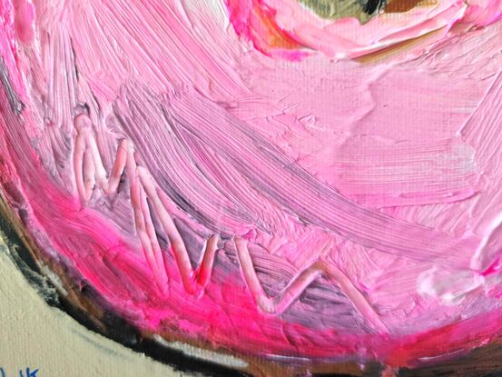 A textural loose pink donut painting