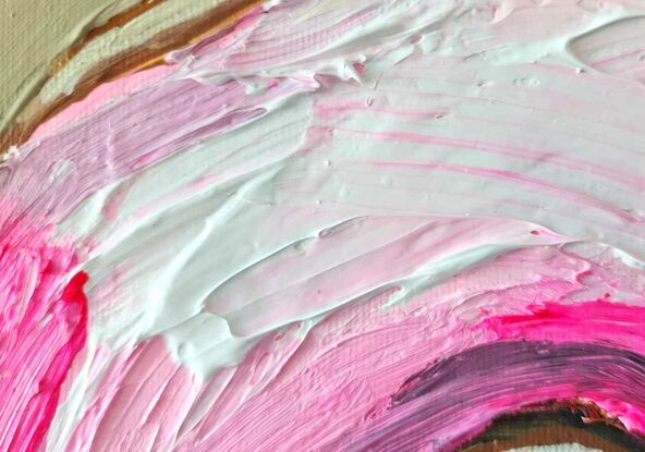 A textural loose pink donut painting