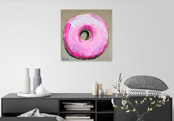 A textural loose pink donut painting