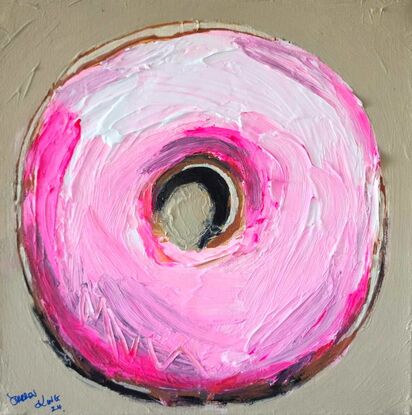 A textural loose pink donut painting