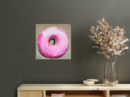 A textural loose pink donut painting