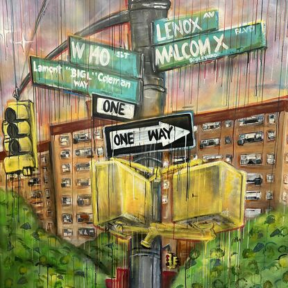 Harlem street signs, urban scene tribute