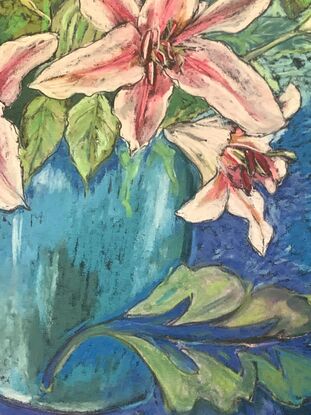 Pink Lillies in a blue vase

