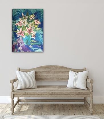 Pink Lillies in a blue vase

