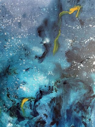 Fluid landscape and seascape vibes. Fluid artwork with spray paint detail