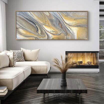 Paynes grey and gold acrylic painting with a varnish finish