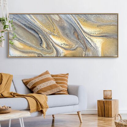 Paynes grey and gold acrylic painting with a varnish finish