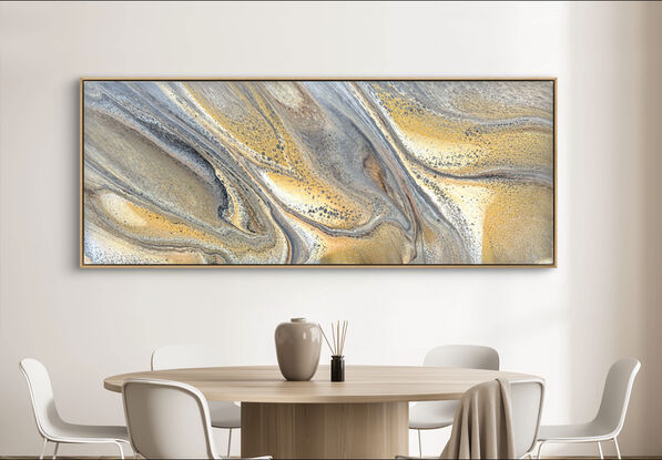 Paynes grey and gold acrylic painting with a varnish finish