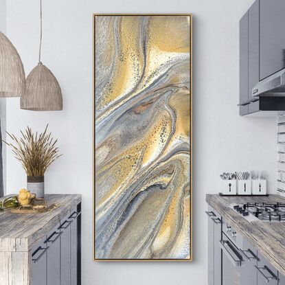 Paynes grey and gold acrylic painting with a varnish finish