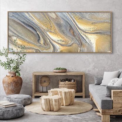 Paynes grey and gold acrylic painting with a varnish finish