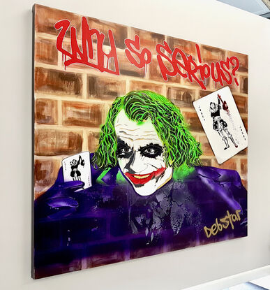 vibrant pop graffiti joker  brick wall