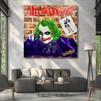 vibrant pop graffiti joker  brick wall