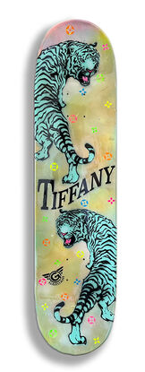 Tigers, animals, luxury brand, tiffany, art on skateboard, acrylic painting, spray paint, resin coat finished, wall sculpture, wall art, original sculpture