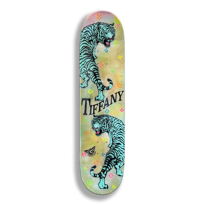 Tigers, animals, luxury brand, tiffany, art on skateboard, acrylic painting, spray paint, resin coat finished, wall sculpture, wall art, original sculpture