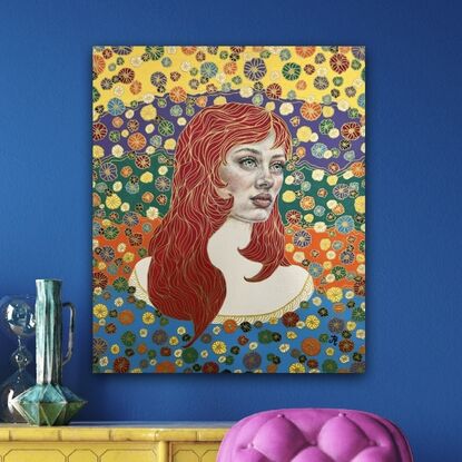 Young woman in boho style
Colourful portrait
Klimt style art
