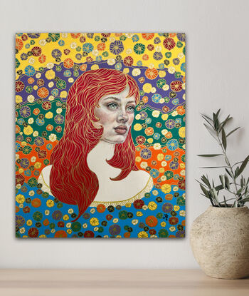 Young woman in boho style
Colourful portrait
Klimt style art
