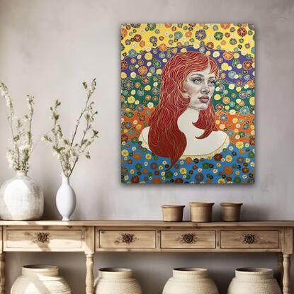 Young woman in boho style
Colourful portrait
Klimt style art
