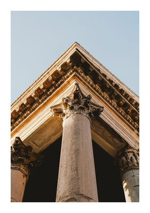 Classical Geometry of the Pantheon Corner highlighting the ornate detailing of the columns and pediment