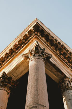 Classical Geometry of the Pantheon Corner highlighting the ornate detailing of the columns and pediment