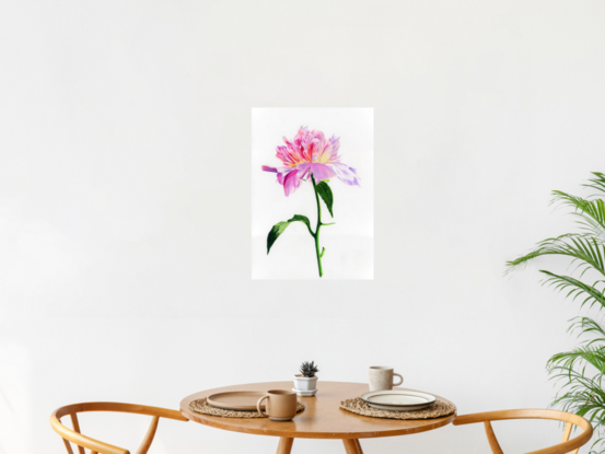 pink flower with bright green leaves