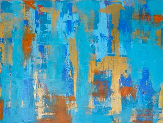 Abstract in beautiful Gold, Turquoise, Burnt Orange and Deep Blue!