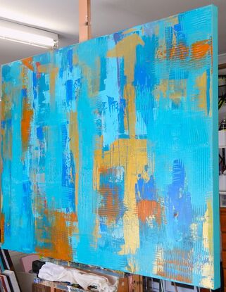 Abstract in beautiful Gold, Turquoise, Burnt Orange and Deep Blue!