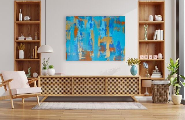 Abstract in beautiful Gold, Turquoise, Burnt Orange and Deep Blue!