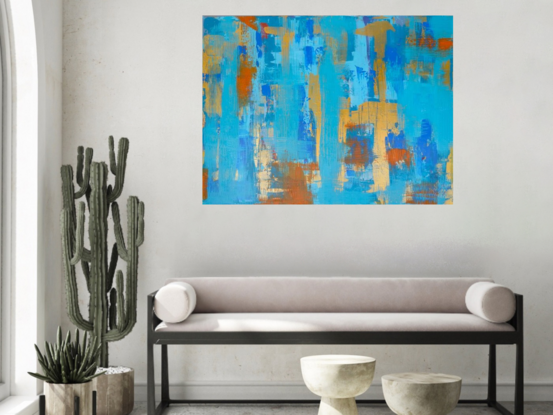 Abstract in beautiful Gold, Turquoise, Burnt Orange and Deep Blue!