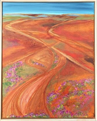 Wildflowers in Australian outback aerial landscape 