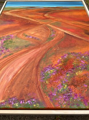 Wildflowers in Australian outback aerial landscape 