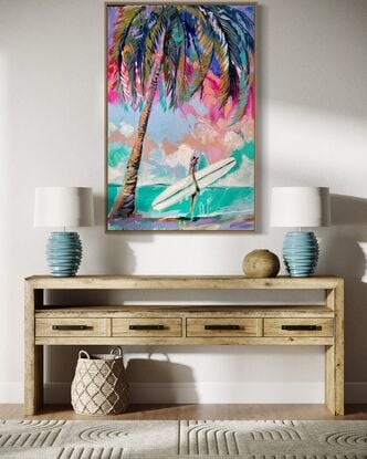 Beach coast ocean  beach  beach house island palm tree pandanus  surfboard surfer girl 