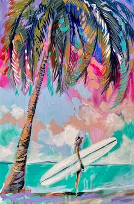 Beach coast ocean  beach  beach house island palm tree pandanus  surfboard surfer girl 