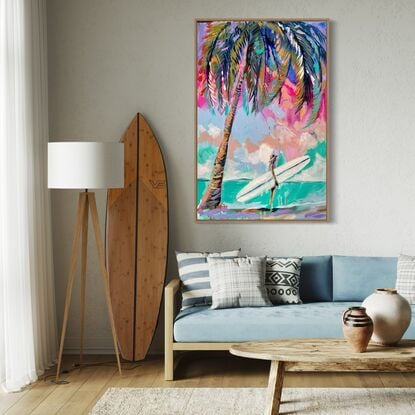 Beach coast ocean  beach  beach house island palm tree pandanus  surfboard surfer girl 