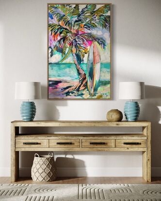 Beach coast ocean  beach  beach house island palm tree pandanus  surfboard surfer girl 