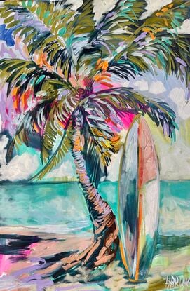 Beach coast ocean  beach  beach house island palm tree pandanus  surfboard surfer girl 