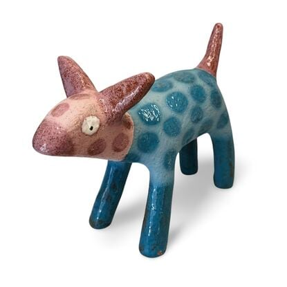 This stoneware sculpture features a stylised puppy.