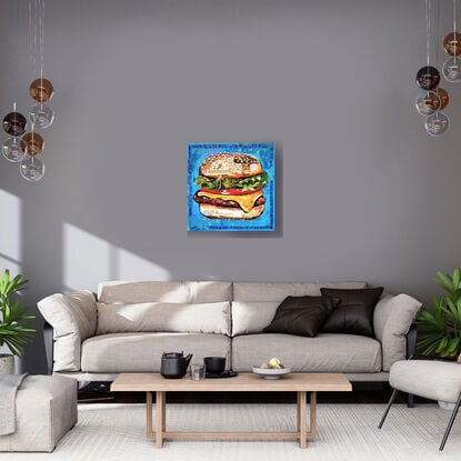 A collaged burger painting