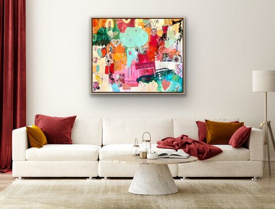 shapes and colours combine beautifully to create this joyful painting