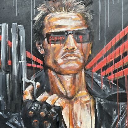 Terminator portrait with intense red lines