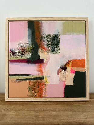 abstract artwork in pinks and greens inspired by flowers and spring