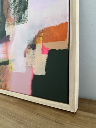 abstract artwork in pinks and greens inspired by flowers and spring