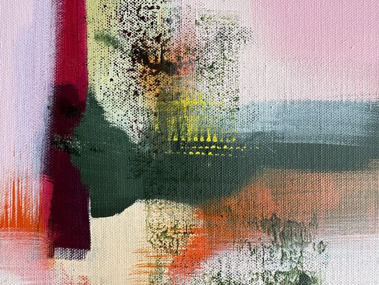 abstract artwork in pinks and greens inspired by flowers and spring