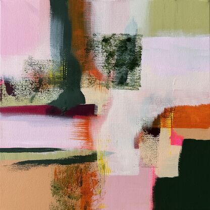 abstract artwork in pinks and greens inspired by flowers and spring