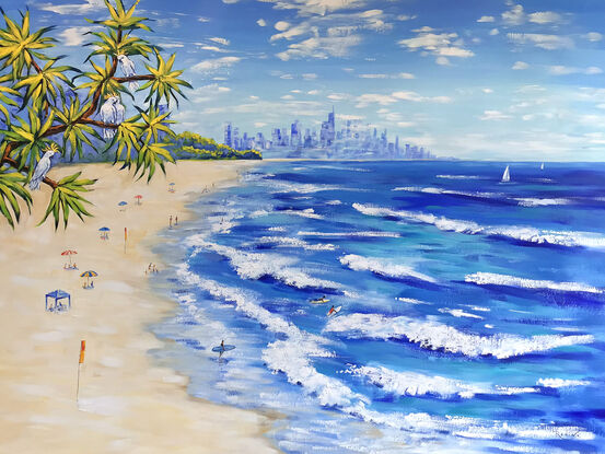 Burleigh Heads beach, Gold coast, Australia – the original acrylic painting by Irina Redine. 