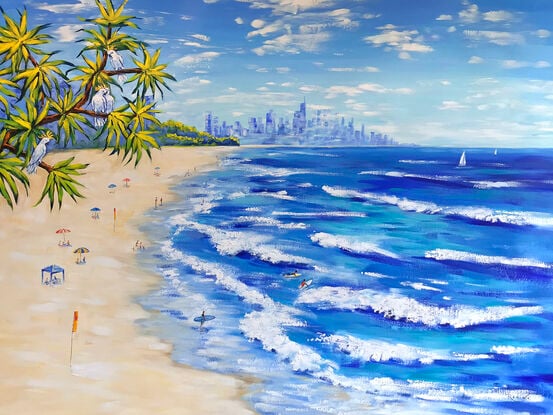 Burleigh Heads beach, Gold coast, Australia – the original acrylic painting by Irina Redine. 