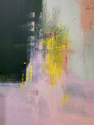 colourful abstract art in pink, peach and greens inspired by fields of flowers