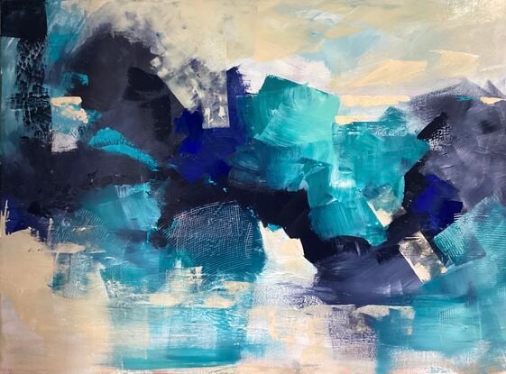 abstract piece with Shades of blue and lots of texture. Bold strong and ready to brighten the room