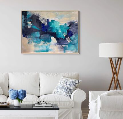 abstract piece with Shades of blue and lots of texture. Bold strong and ready to brighten the room